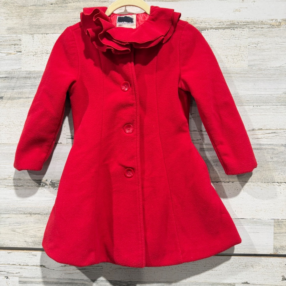 Copper Key Ruffle Coat Girls 6/6X Red Fleece Peacoat Holiday Classic *Flawed